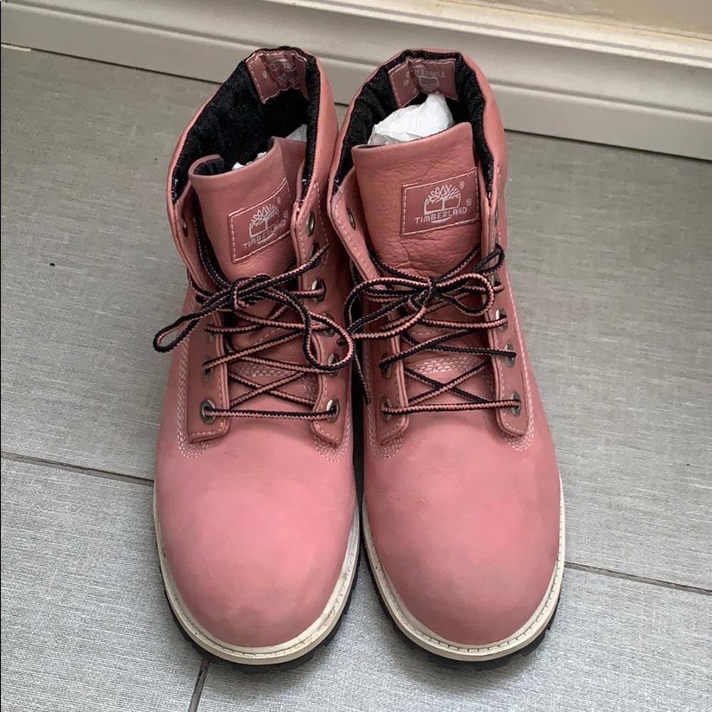 Timberland roll top pink leather boots